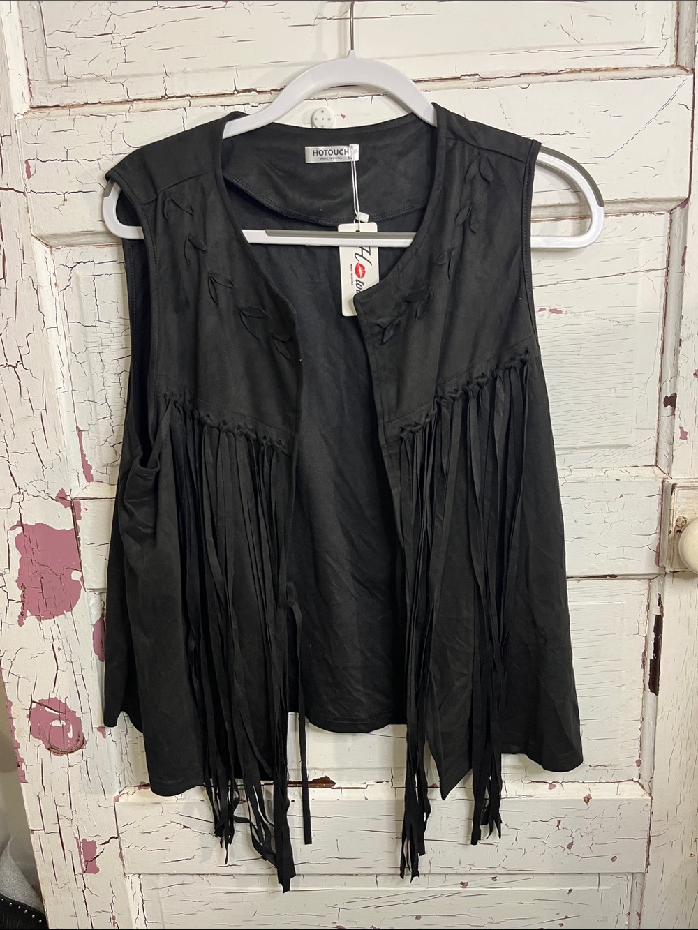 NWT HOT TOUCH Black Fringe Sleeveless Vest IN Sz XL
